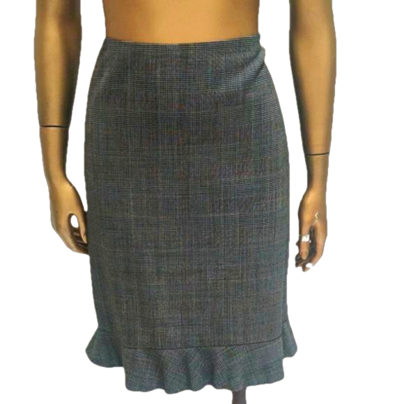 Ann Taylor 2 Piece Skirt Suit Gray Plaid Petite Business Attire Black White Wool - Picture 11 of 15